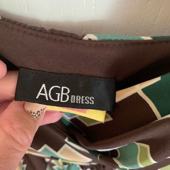 AGB geometric print brown and green retro Dress size 10 - Picture 4 of 6